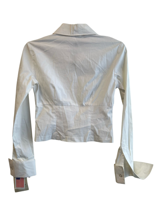 Donna Degnan Size 2 White Cotton Blend Collar Long Sleeve corset V Neck Top White / 2
