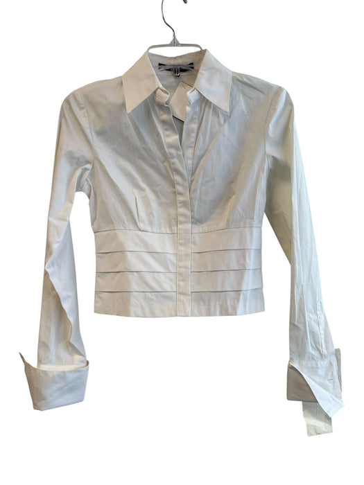 Donna Degnan Size 2 White Cotton Blend Collar Long Sleeve corset V Neck Top White / 2
