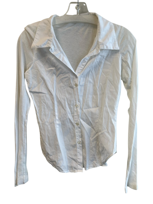 James Perse Size 1 White Cotton Button Up Collar Long Sleeve Top White / 1