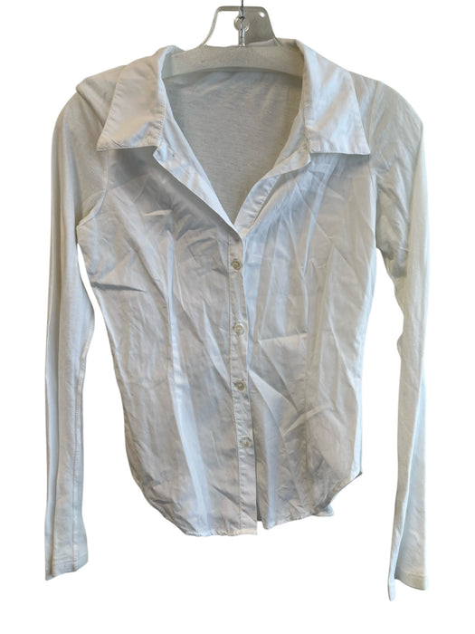 James Perse Size 1 White Cotton Button Up Collar Long Sleeve Top White / 1
