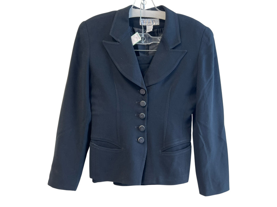 Christian Dior Size 2 Black Triacetate Blend Blazer 5 Buttons Back Zip Skirt Set Black / 2