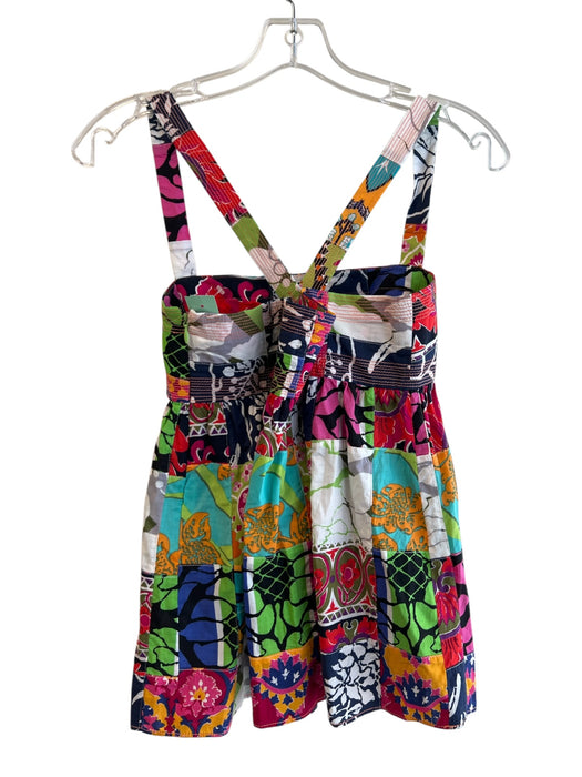 J Crew Size 0 Multi Color Cotton Button Strap Empire Waist Patchwork Top Multi Color / 0