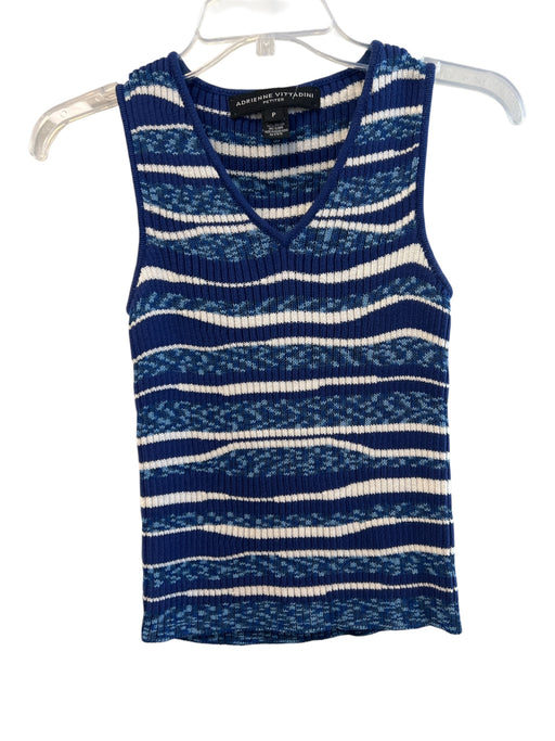 Adrienne Vittadini Size P Blue & White Cotton Sleeveless Striped Knit V Neck Top Blue & White / P