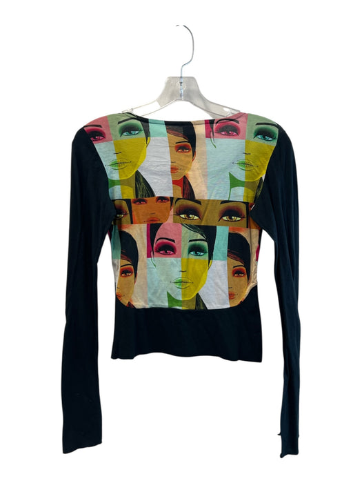 Custo Size 2 Black & Multi Cotton Long Sleeve Faces Wide Neck Top Black & Multi / 2