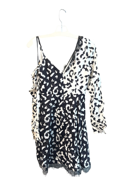 Self Portrait Size 2 Black & White Viscose Animal Print Long Sleeve V Neck Dress Black & White / 2