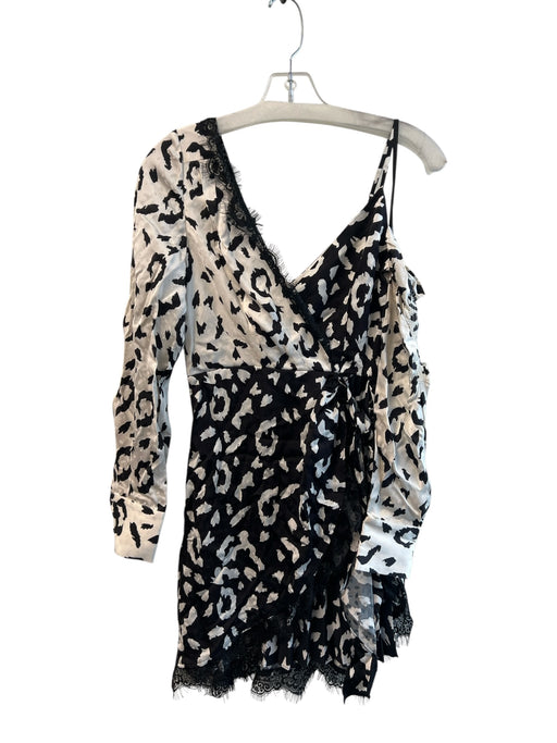 Self Portrait Size 2 Black & White Viscose Animal Print Long Sleeve V Neck Dress Black & White / 2