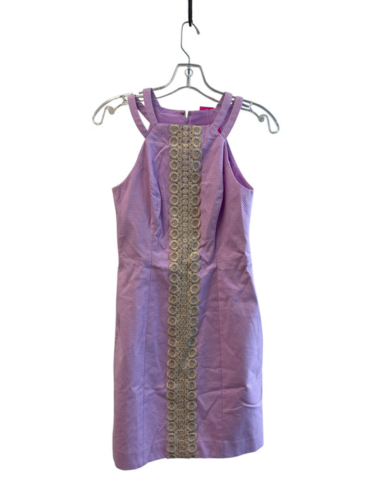 Lilly Pulitzer Size 00 Lilac & Gold Cotton Blend Sleeveless Back Zip Dress Lilac & Gold / 00