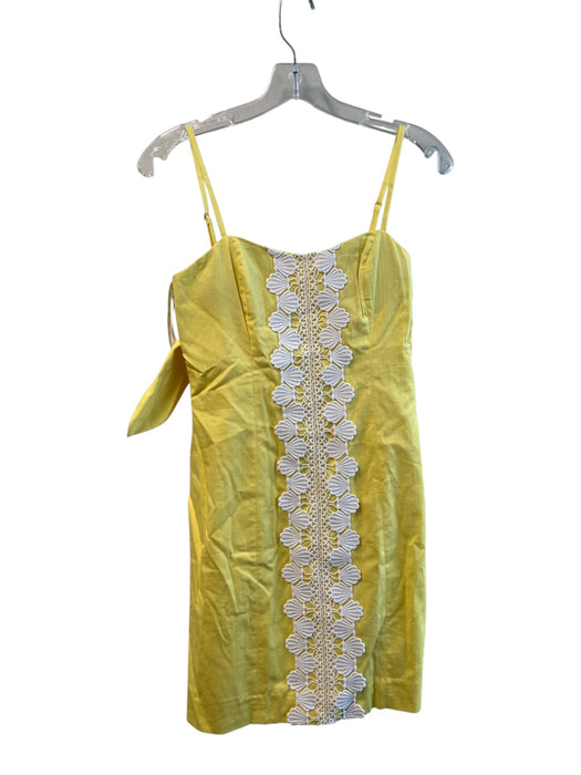Lilly Pulitzer Size 00 Yellow & White Cotton Blend Sleeveless Back Zip Dress Yellow & White / 00