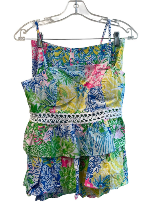 Lily Pulitzer Size 0 Blue, Pink & Multi Cotton Cropped Abstract Print Skirt Set Blue, Pink & Multi / 0