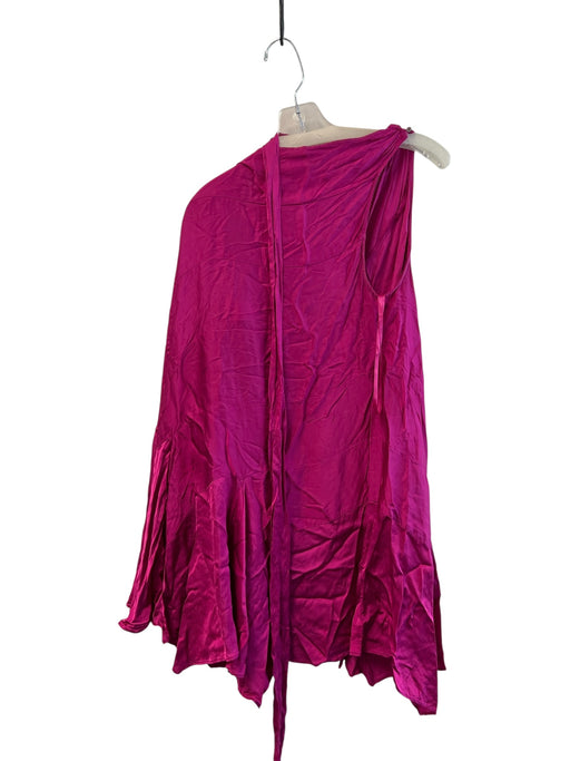 By Anthropologie Size L Magenta Viscose Satin One Shoulder Tie Neck Dress Magenta / L