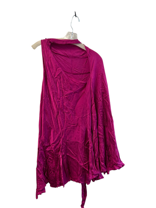 By Anthropologie Size L Magenta Viscose Satin One Shoulder Tie Neck Dress Magenta / L