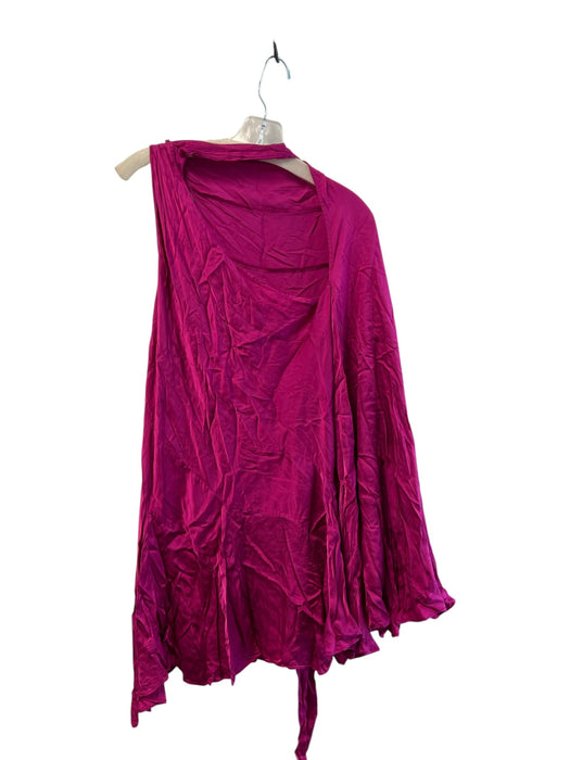 By Anthropologie Size L Magenta Viscose Satin One Shoulder Tie Neck Dress Magenta / L