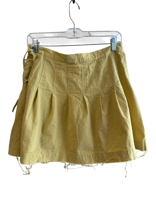 Free People Size L Yellow Cotton Pleated Tie Front Above knee Raw Hem Skirt Yellow / L