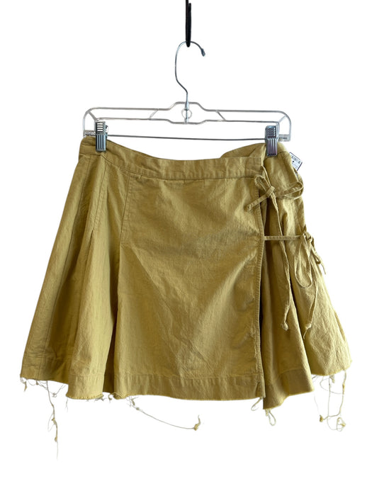 Free People Size L Yellow Cotton Pleated Tie Front Above knee Raw Hem Skirt Yellow / L