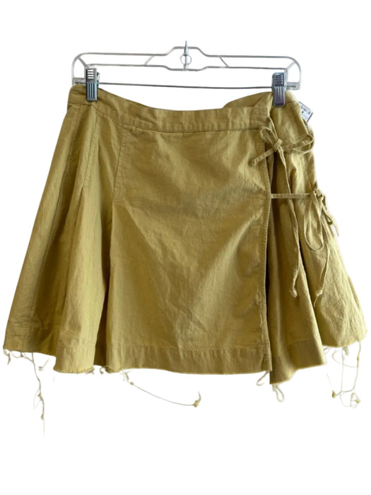 Free People Size L Yellow Cotton Pleated Tie Front Above knee Raw Hem Skirt Yellow / L