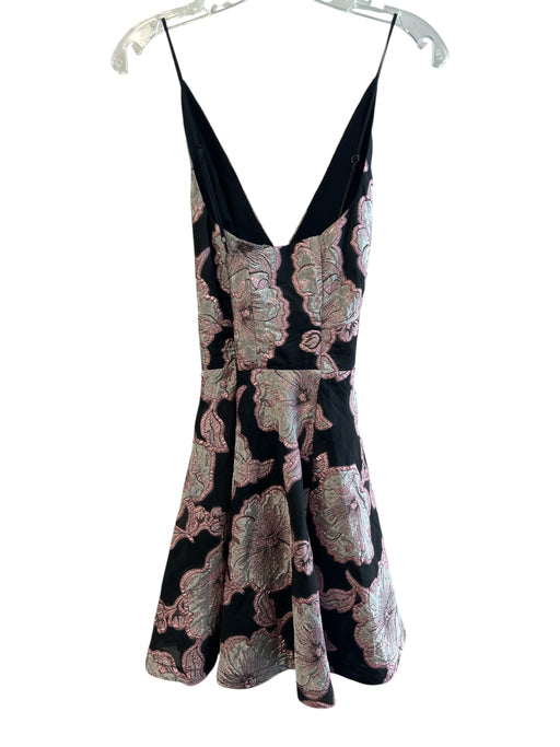 Lavender Brown Size M Black & Pink Polyester Blend Brocade V Neck Floral Dress Black & Pink / M