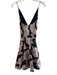 Lavender Brown Size M Black & Pink Polyester Blend Brocade V Neck Floral Dress Black & Pink / M