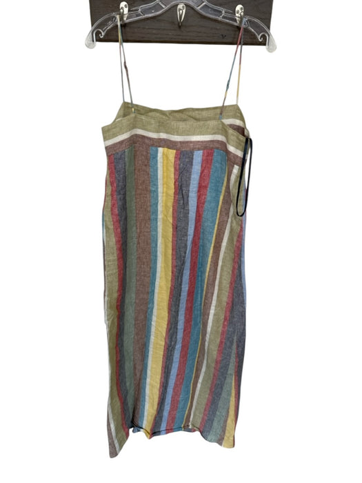 Staud Size M Multi Linen Spaghetti Strap Striped Square Neck Maxi Dress Multi / M
