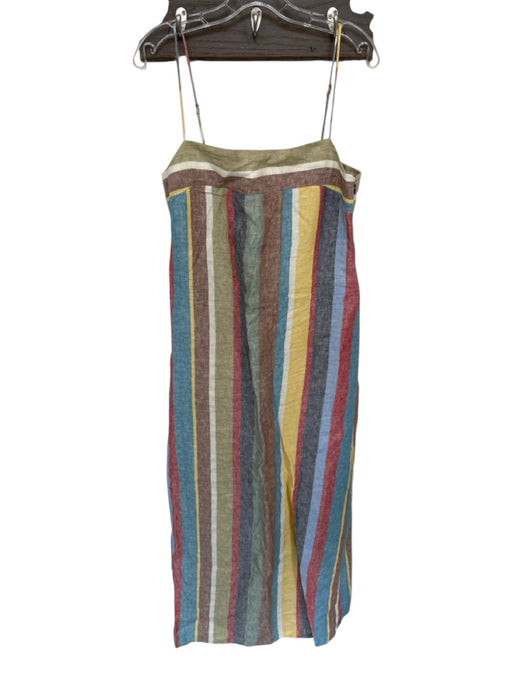 Staud Size M Multi Linen Spaghetti Strap Striped Square Neck Maxi Dress Multi / M