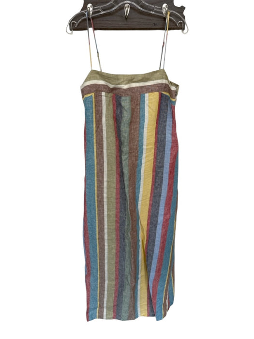 Staud Size M Multi Linen Spaghetti Strap Striped Square Neck Maxi Dress Multi / M