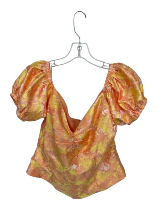 Song of Style Size XL Orange & Yellow Polyester jaquard Flowers Cropped Top Orange & Yellow / XL