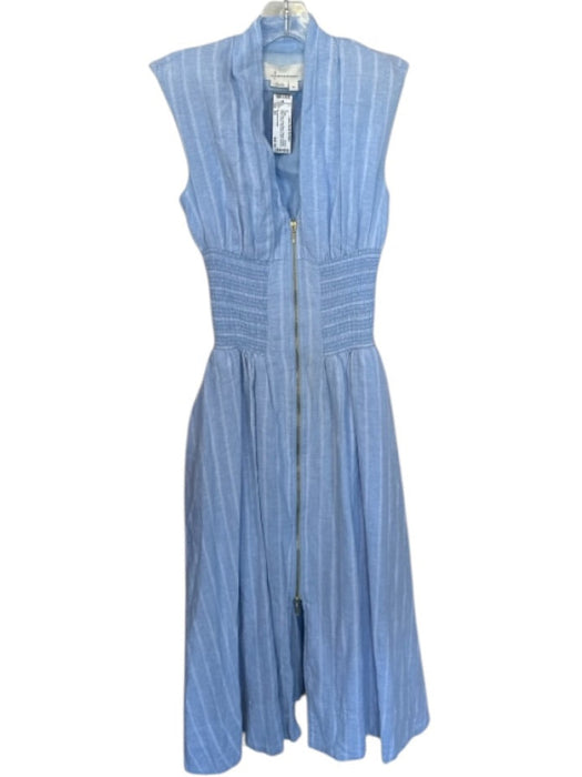By Anthropologie Size XS Light Blue Linen Blend Striped Cinched Waist Dress Light Blue / XS