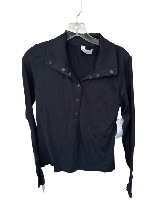 Athleta Size M Black Nylon Blend Long Sleeve Collar Buttons Athletic Top Black / M