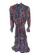 Misa Size S Teal & Rust Print Polyester Mock Neck Flowers Metallic Thread Dress Teal & Rust Print / S