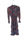 Misa Size S Teal & Rust Print Polyester Mock Neck Flowers Metallic Thread Dress Teal & Rust Print / S