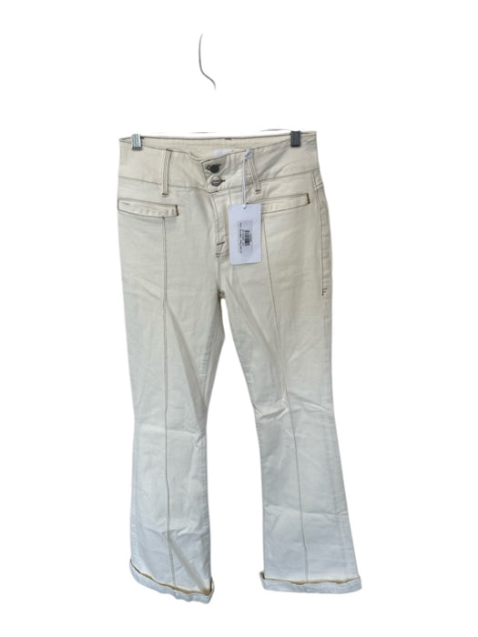 Frame Size 26 Cream Cotton Blend High Waist Stitching Flare Jeans Cream / 26