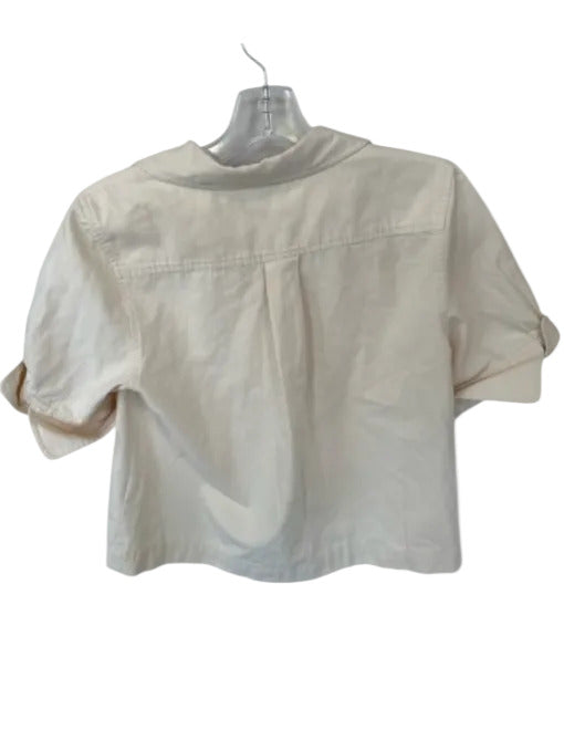 Lilla P Size XS Cream Cotton Short Cuff Sleeve Button Down Collar Top Cream / XS