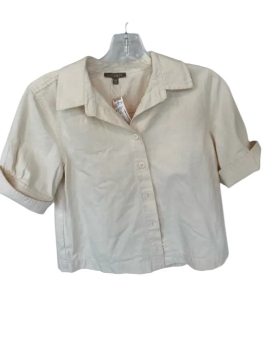 Lilla P Size XS Cream Cotton Short Cuff Sleeve Button Down Collar Top Cream / XS