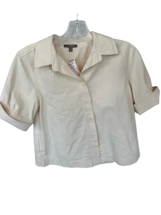 Lilla P Size XS Cream Cotton Short Cuff Sleeve Button Down Collar Top Cream / XS