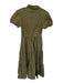 JS 71 Size S Olive Green Cotton Short Balloon Sleeve Button Down Collar Dress Olive Green / S