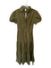 JS 71 Size S Olive Green Cotton Short Balloon Sleeve Button Down Collar Dress Olive Green / S
