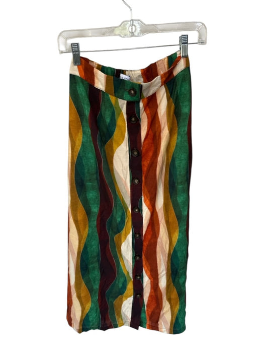 Willa Story Size XS Green & Rust Polyester Elastic Waist Swirls Maxi Skirt Green & Rust / XS