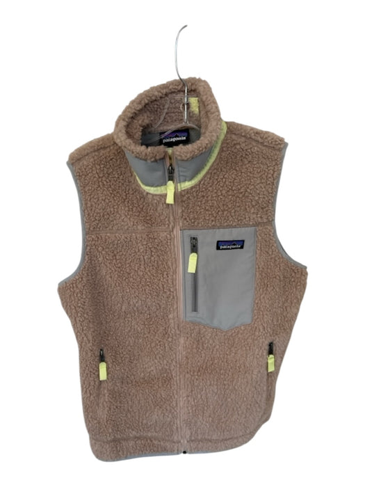 Patagonia Size M Tan & Green Polyester Fuzzy Full ZIp Athletic Vest Tan & Green / M