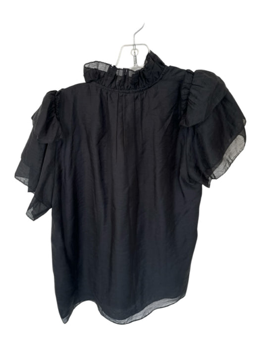 Hunter Bell Size S Black Tencel Short Sleeve Ruffle Collar Buttons V Neck Top Black / S