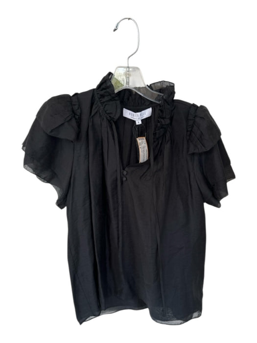Hunter Bell Size S Black Tencel Short Sleeve Ruffle Collar Buttons V Neck Top Black / S