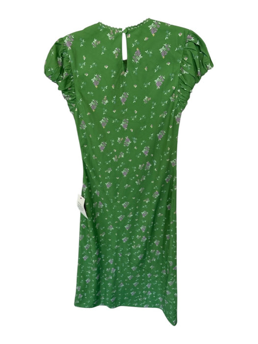 Bohme Size S Green & Purple Polyester Short Balloon Sleeve Flowers Maxi Dress Green & Purple / S