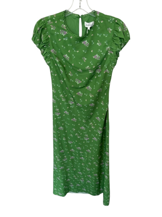 Bohme Size S Green & Purple Polyester Short Balloon Sleeve Flowers Maxi Dress Green & Purple / S