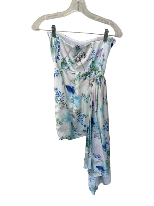 Katie May Size S White & Blue Polyester Strapless Flowers Corset Bodess Dress White & Blue / S