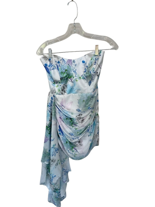 Katie May Size S White & Blue Polyester Strapless Flowers Corset Bodess Dress White & Blue / S