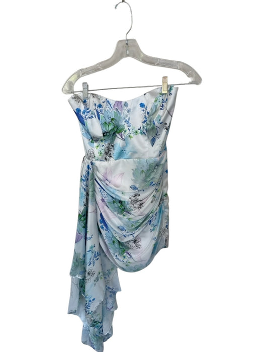 Katie May Size S White & Blue Polyester Strapless Flowers Corset Bodess Dress White & Blue / S