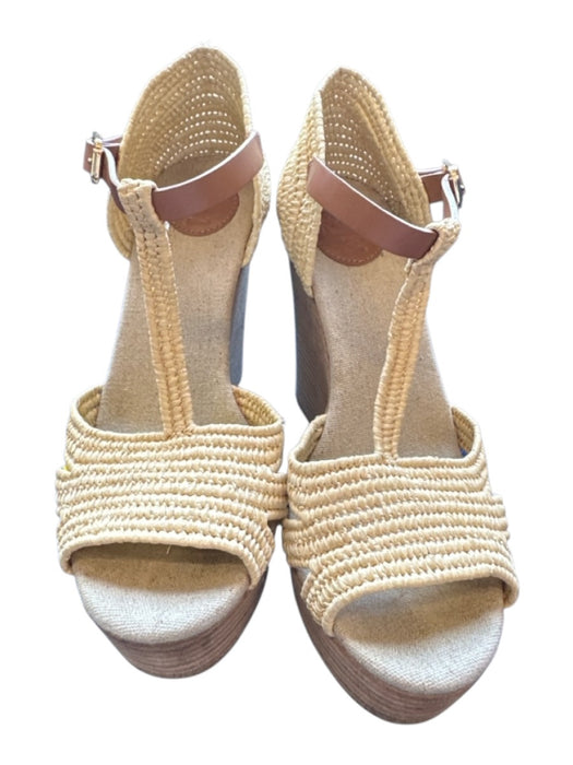 Lilly Pulitzer Shoe Size 7.5 Tan & brown Raffia Platform Wedge GHW Sandals Tan & brown / 7.5
