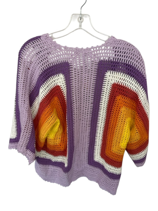 Farm Rio Size S purple & orange Cotton Crochet Short Sleeve Open Front Sweater purple & orange / S