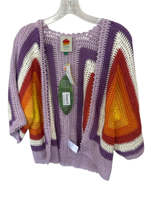 Farm Rio Size S purple & orange Cotton Crochet Short Sleeve Open Front Sweater purple & orange / S