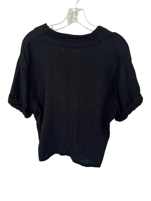 XiRENA Size S Black Cotton Short Sleeve V Neck Gauze Top Black / S