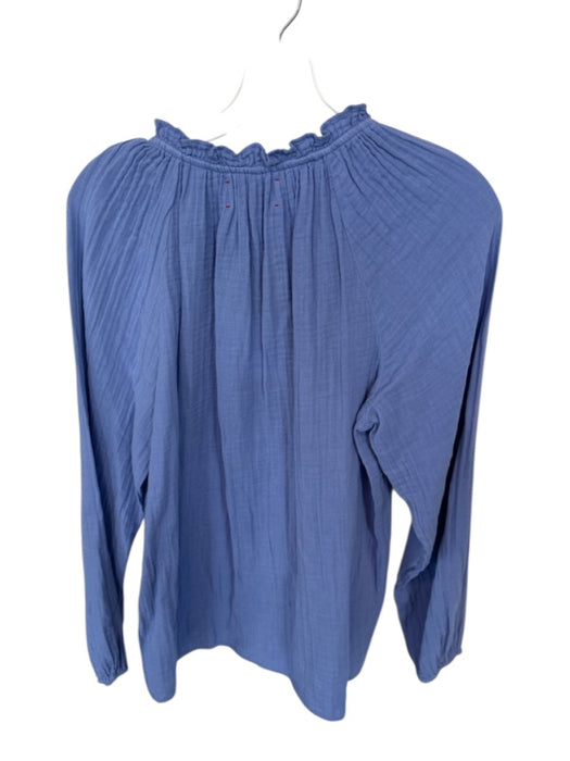 XiRENA Size S Purple Cotton Long Balloon Sleeve Ruffle Neckline V Neck Gauze Top Purple / S