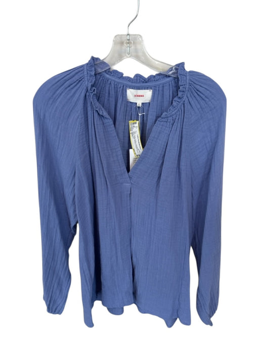 XiRENA Size S Purple Cotton Long Balloon Sleeve Ruffle Neckline V Neck Gauze Top Purple / S